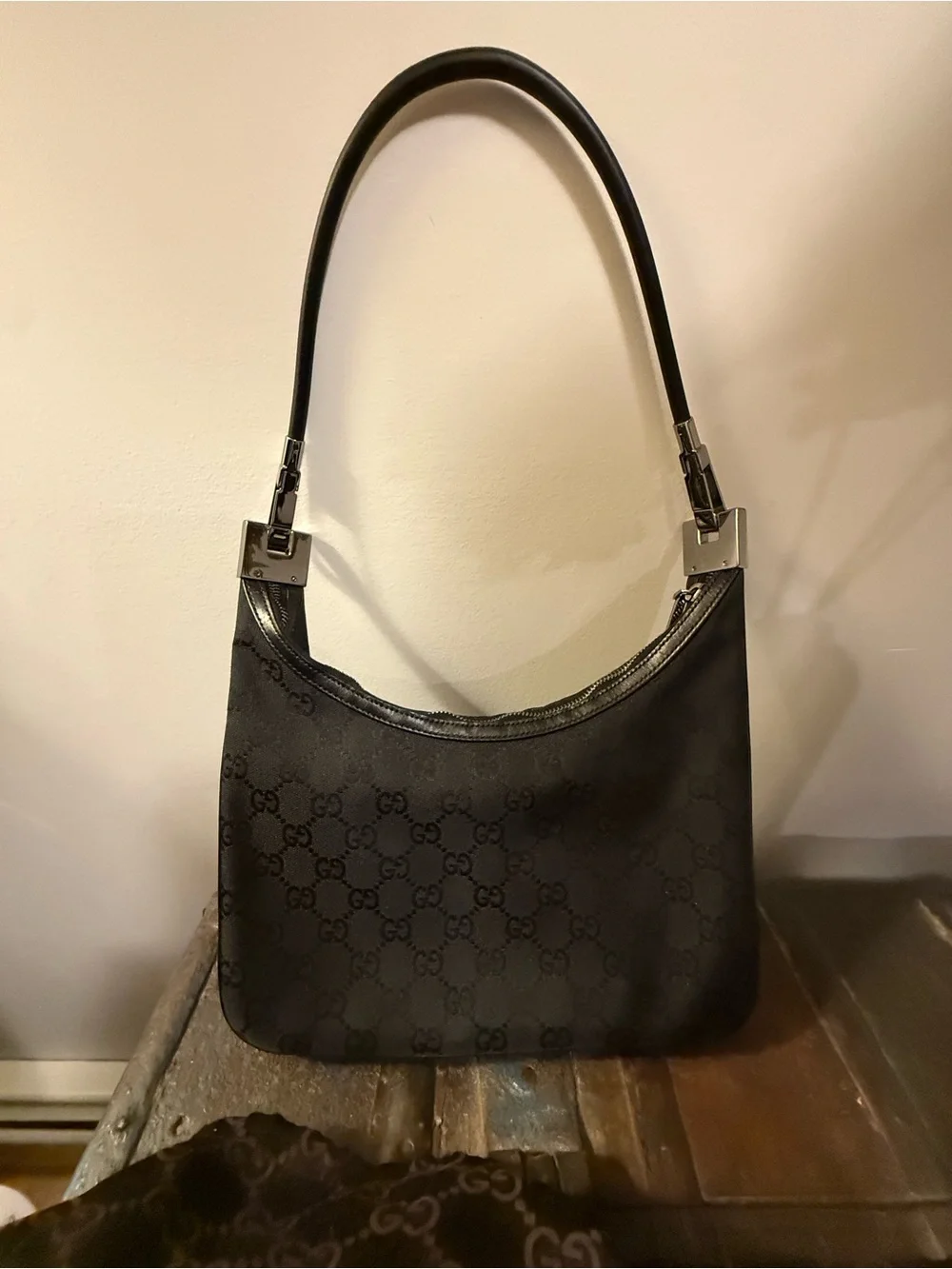 VINTAGE Gucci (Tom Ford Era) Black GG Canvas Hobo